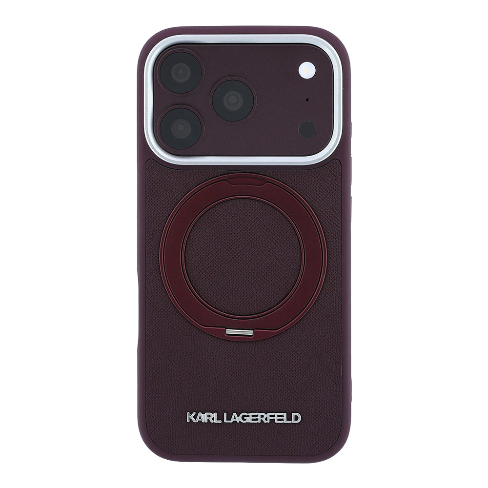 Apple iPhone 18 Pro Kılıf Karl Lagerfeld Orjinal Lisanslı M-Safe Şarj Özellikli Metal Logolu PU Saffiano 360 Derece Dönebilen Standlı Kapak
