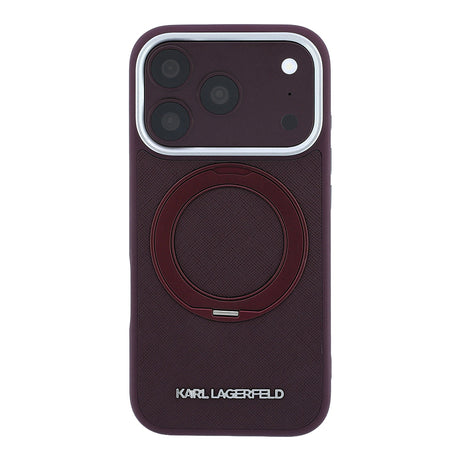 Apple iPhone 18 Pro Kılıf Karl Lagerfeld Orjinal Lisanslı M-Safe Şarj Özellikli Metal Logolu PU Saffiano 360 Derece Dönebilen Standlı Kapak