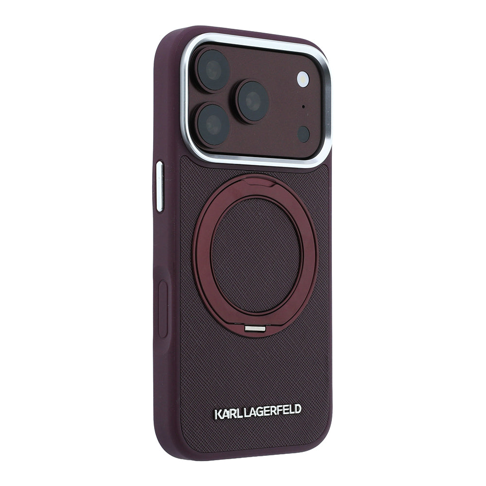 Apple iPhone 18 Pro Kılıf Karl Lagerfeld Orjinal Lisanslı M-Safe Şarj Özellikli Metal Logolu PU Saffiano 360 Derece Dönebilen Standlı Kapak