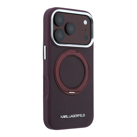 Apple iPhone 18 Pro Kılıf Karl Lagerfeld Orjinal Lisanslı M-Safe Şarj Özellikli Metal Logolu PU Saffiano 360 Derece Dönebilen Standlı Kapak