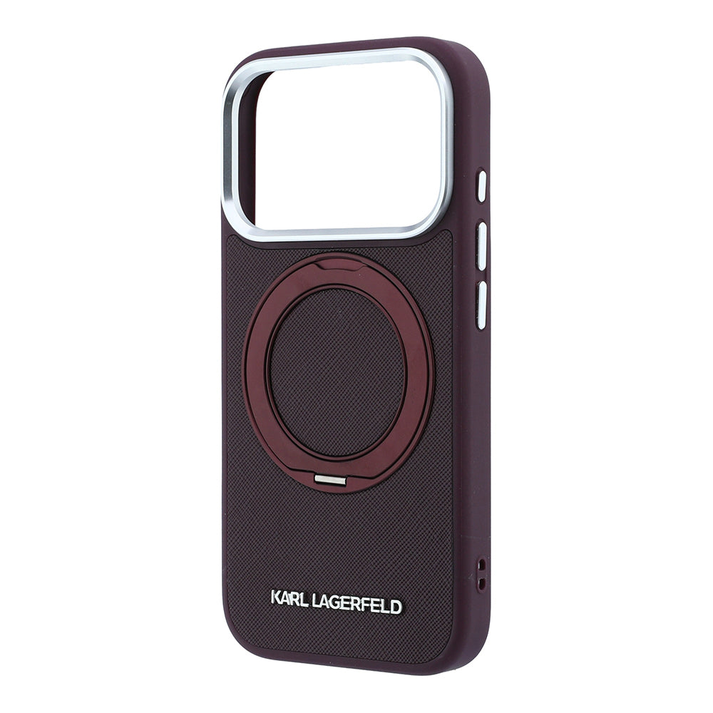 Apple iPhone 18 Pro Kılıf Karl Lagerfeld Orjinal Lisanslı M-Safe Şarj Özellikli Metal Logolu PU Saffiano 360 Derece Dönebilen Standlı Kapak