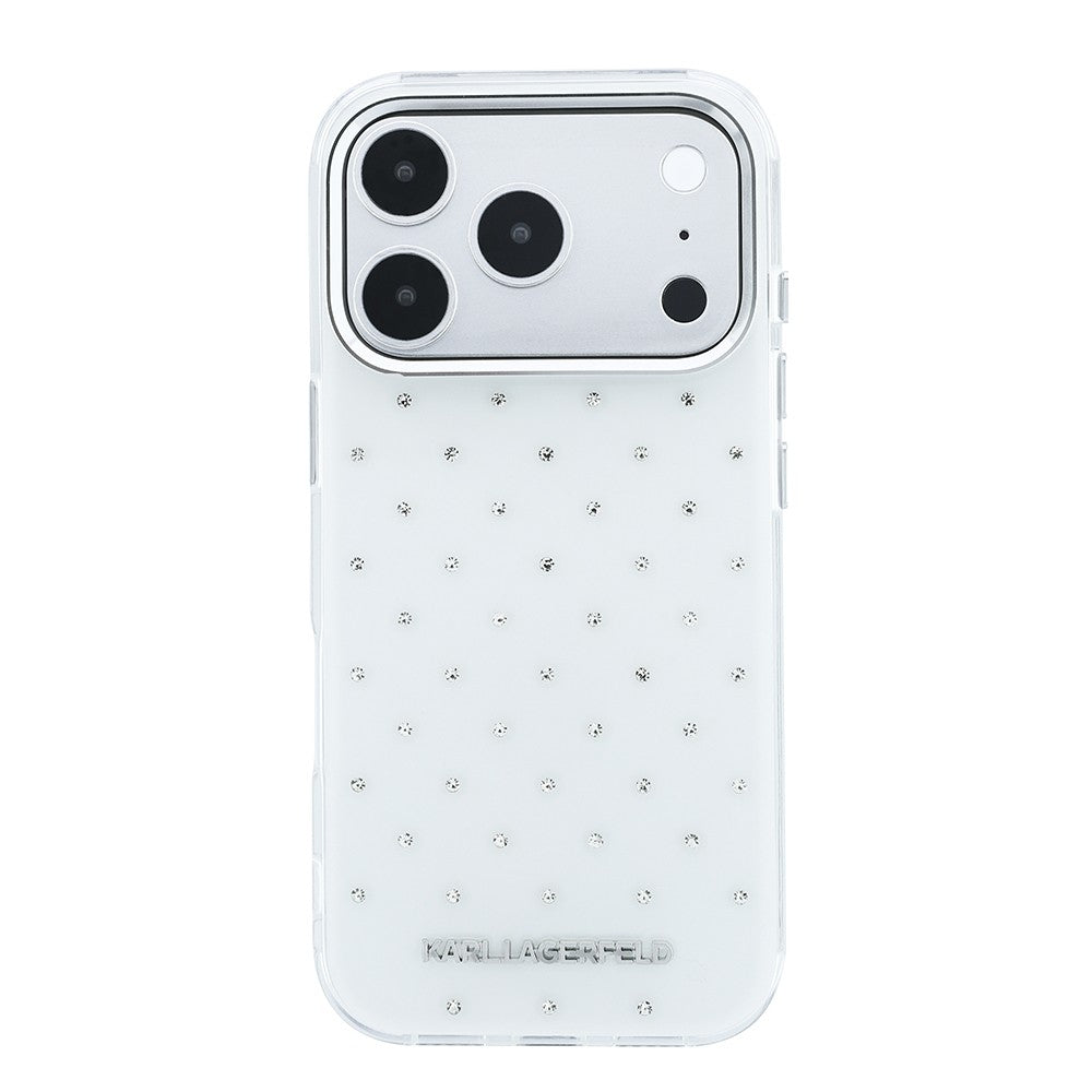 Apple iPhone 18 Pro Kılıf Karl Lagerfeld Orjinal Lisanslı Taşlı Elektro Kaplama Metal Logolu Kapak
