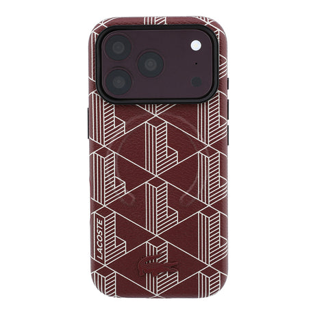 Apple iPhone 18 Pro Kılıf Lacoste Orjinal Lisanslı M-safe Şarj Özellikli Metal Logolu Deri Karışık Monogram Desenli Kapak