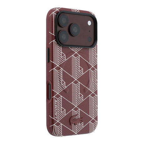 Apple iPhone 18 Pro Kılıf Lacoste Orjinal Lisanslı M-safe Şarj Özellikli Metal Logolu Deri Karışık Monogram Desenli Kapak