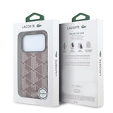 Apple iPhone 18 Pro Kılıf Lacoste Orjinal Lisanslı M-safe Şarj Özellikli Metal Logolu Deri Karışık Monogram Desenli Kapak