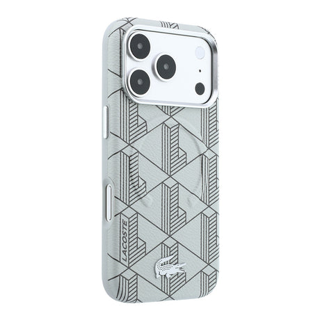 Apple iPhone 18 Pro Kılıf Lacoste Orjinal Lisanslı M-safe Şarj Özellikli Metal Logolu Deri Karışık Monogram Desenli Kapak