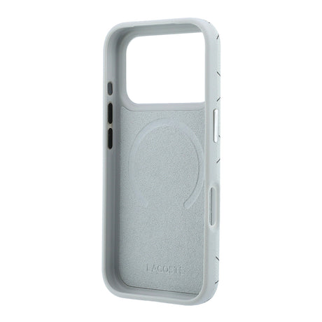 Apple iPhone 18 Pro Kılıf Lacoste Orjinal Lisanslı M-safe Şarj Özellikli Metal Logolu Deri Karışık Monogram Desenli Kapak