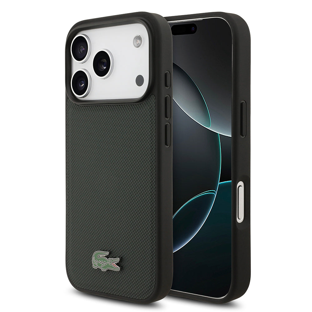 Apple iPhone 18 Pro Kılıf Lacoste Orjinal Lisanslı M-safe Şarj Özellikli PU Pike Desenli Metal Logolu Kapak