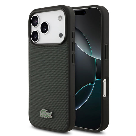 Apple iPhone 18 Pro Kılıf Lacoste Orjinal Lisanslı M-safe Şarj Özellikli PU Pike Desenli Metal Logolu Kapak