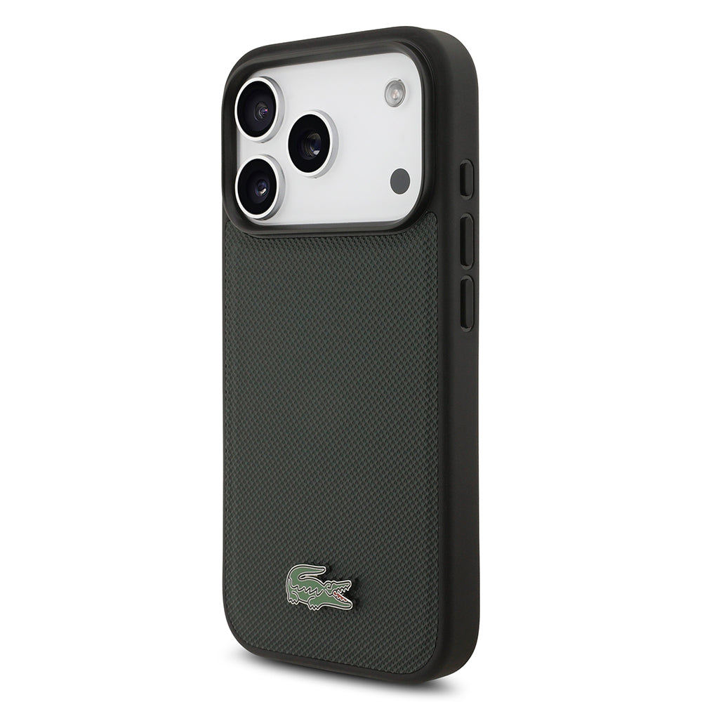Apple iPhone 18 Pro Kılıf Lacoste Orjinal Lisanslı M-safe Şarj Özellikli PU Pike Desenli Metal Logolu Kapak