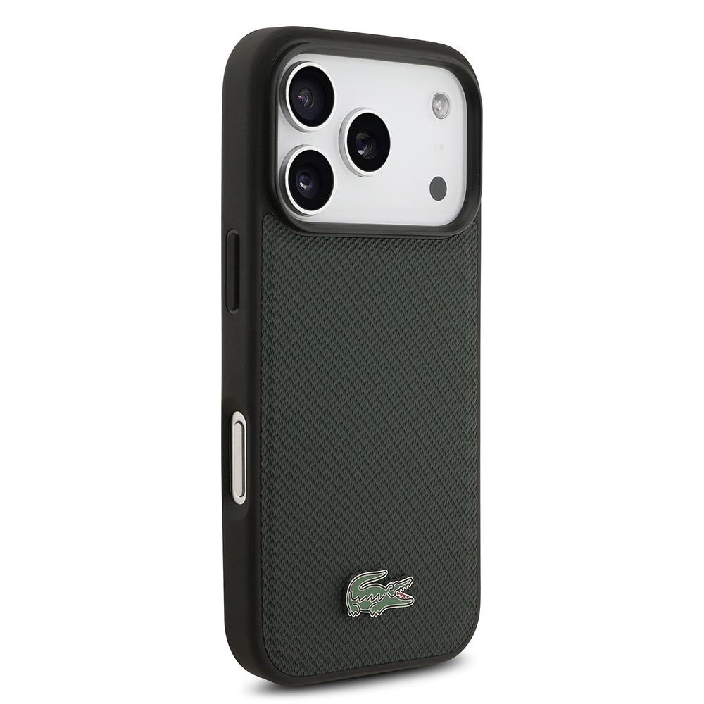 Apple iPhone 18 Pro Kılıf Lacoste Orjinal Lisanslı M-safe Şarj Özellikli PU Pike Desenli Metal Logolu Kapak