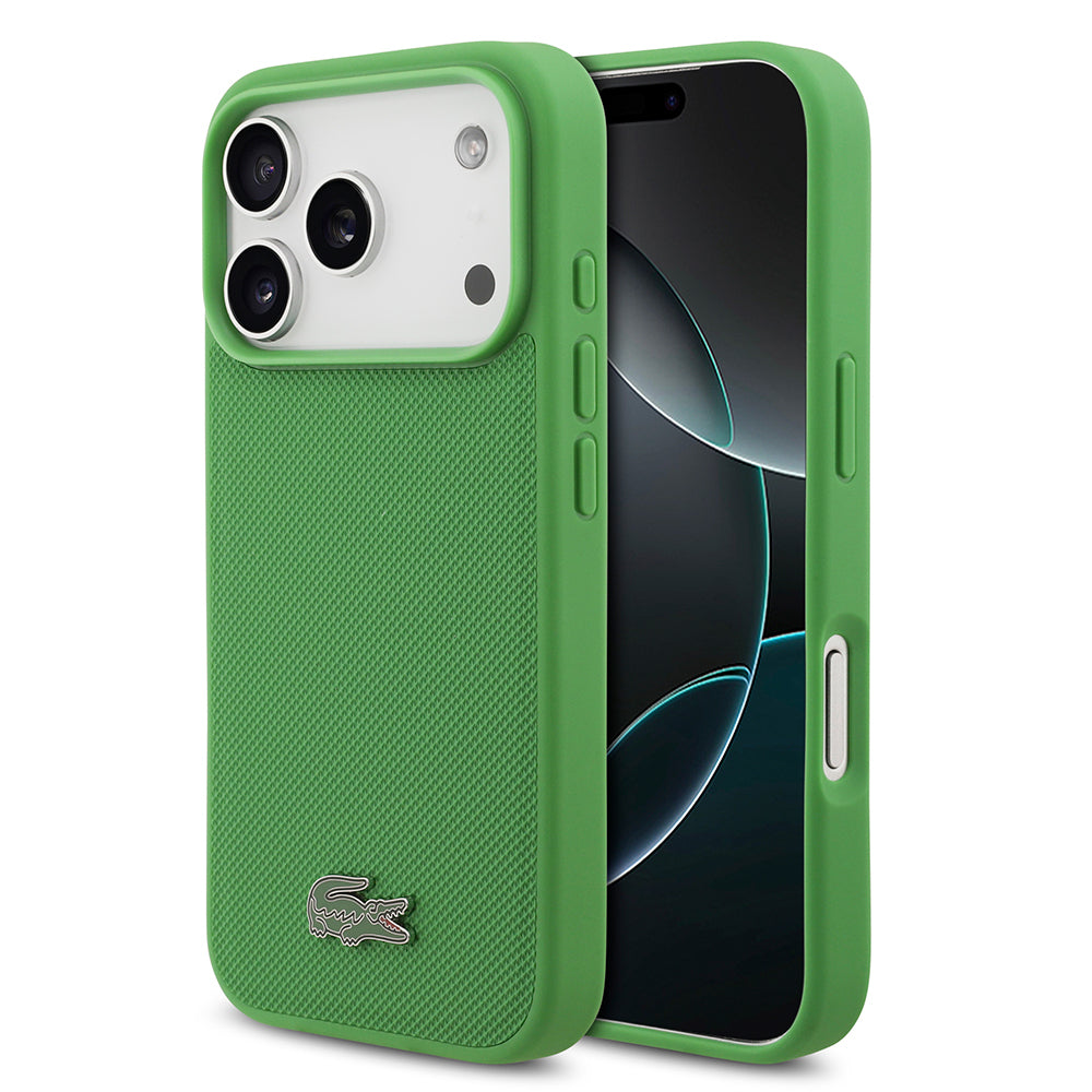 Apple iPhone 18 Pro Kılıf Lacoste Orjinal Lisanslı M-safe Şarj Özellikli PU Pike Desenli Metal Logolu Kapak