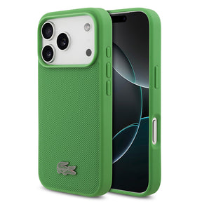 Apple iPhone 18 Pro Kılıf Lacoste Orjinal Lisanslı M-safe Şarj Özellikli PU Pike Desenli Metal Logolu Kapak