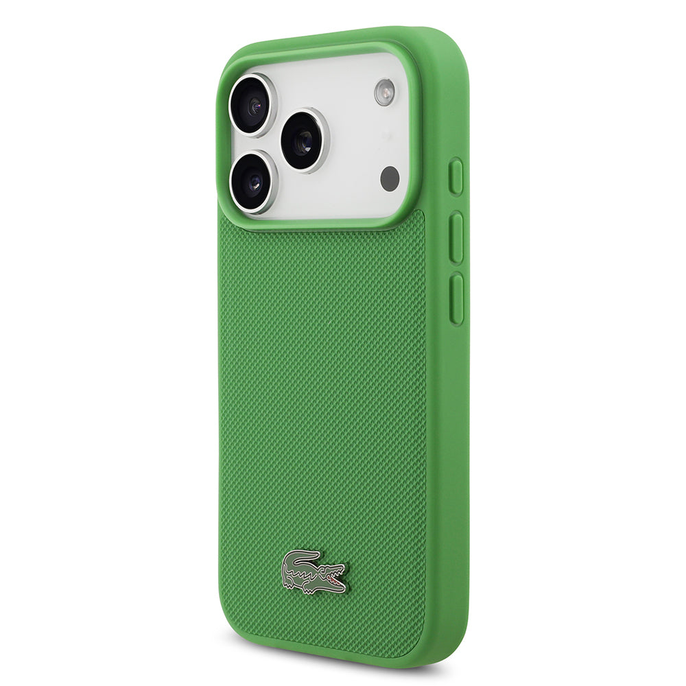 Apple iPhone 18 Pro Kılıf Lacoste Orjinal Lisanslı M-safe Şarj Özellikli PU Pike Desenli Metal Logolu Kapak