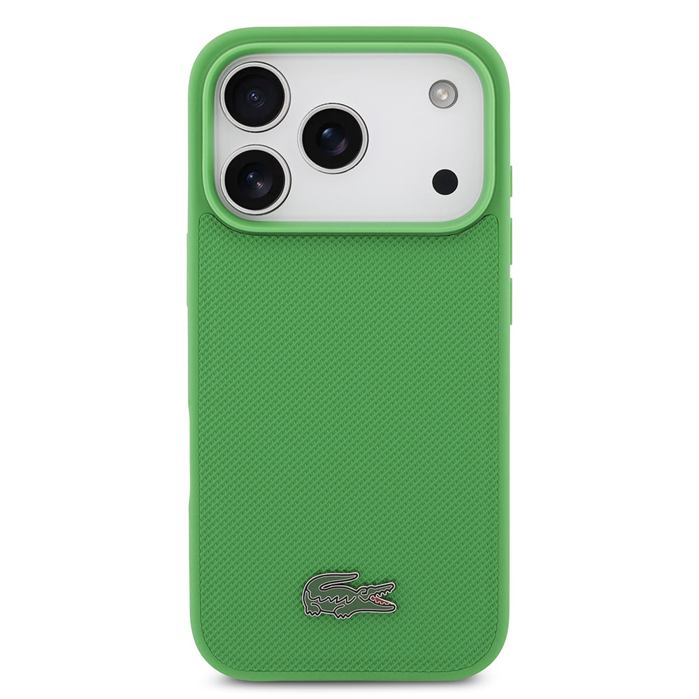Apple iPhone 18 Pro Kılıf Lacoste Orjinal Lisanslı M-safe Şarj Özellikli PU Pike Desenli Metal Logolu Kapak