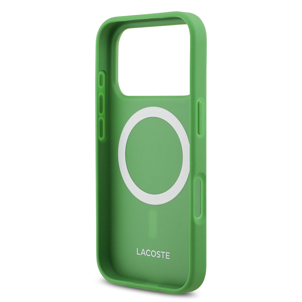 Apple iPhone 18 Pro Kılıf Lacoste Orjinal Lisanslı M-safe Şarj Özellikli PU Pike Desenli Metal Logolu Kapak