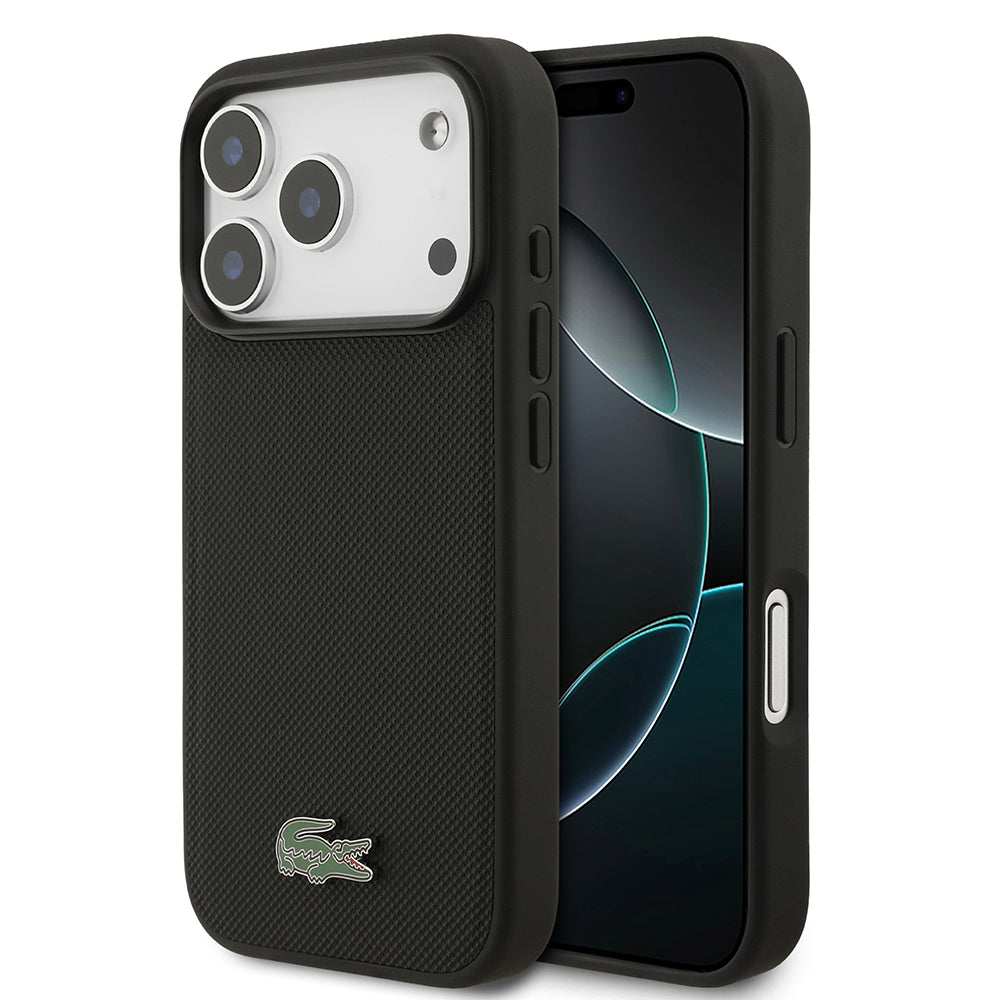 Apple iPhone 18 Pro Kılıf Lacoste Orjinal Lisanslı M-safe Şarj Özellikli PU Pike Desenli Metal Logolu Kapak