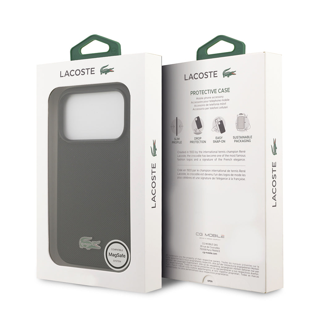 Apple iPhone 18 Pro Kılıf Lacoste Orjinal Lisanslı M-safe Şarj Özellikli PU Pike Desenli Metal Logolu Kapak