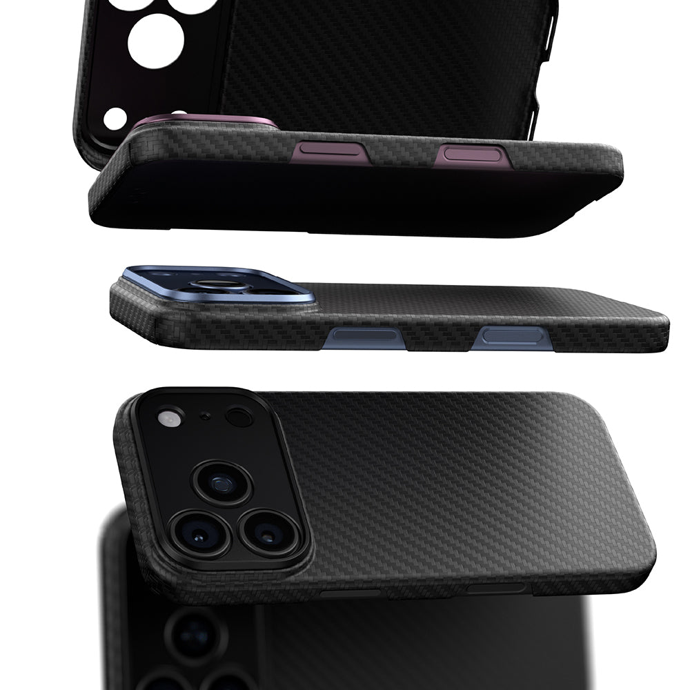 Apple iPhone 18 Pro Kılıf M-safe Şarj Özellikli 1500D Aramid Fiber Lens Korumalı Amazingthing Titan Max Serisi Karbon Kapak