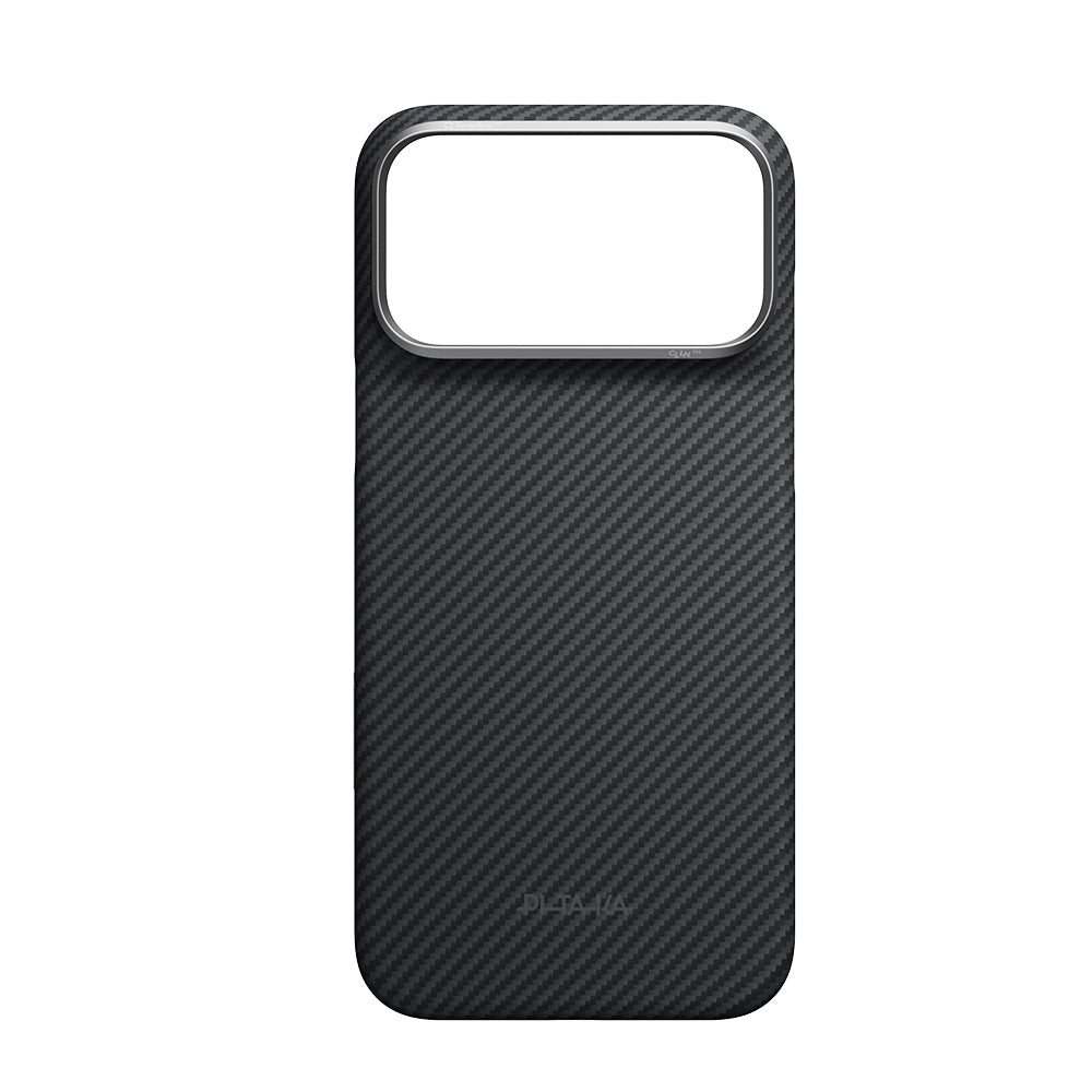 Apple iPhone 18 Pro Kılıf M-safe Şarj Özellikli 1500D Aramid Karbon Fiber Pitaka Ultra-Slim Classic Serisi Black-Grey Twill Kapak