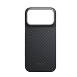 Apple iPhone 18 Pro Kılıf M-safe Şarj Özellikli 1500D Aramid Karbon Fiber Pitaka Ultra-Slim Classic Serisi Black-Grey Twill Kapak