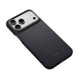 Apple iPhone 18 Pro Kılıf M-safe Şarj Özellikli 1500D Aramid Karbon Fiber Pitaka Ultra-Slim Classic Serisi Black-Grey Twill Kapak