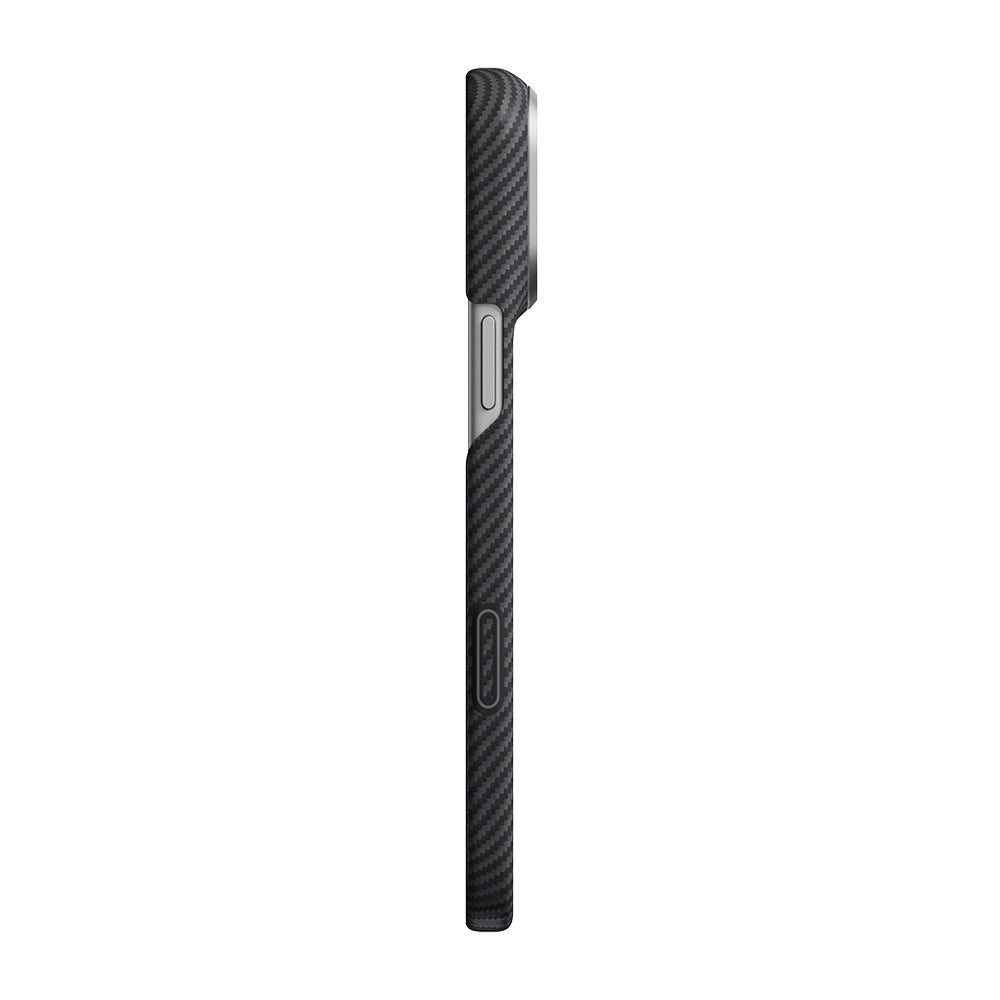 Apple iPhone 18 Pro Kılıf M-safe Şarj Özellikli 1500D Aramid Karbon Fiber Pitaka Ultra-Slim Classic Serisi Black-Grey Twill Kapak
