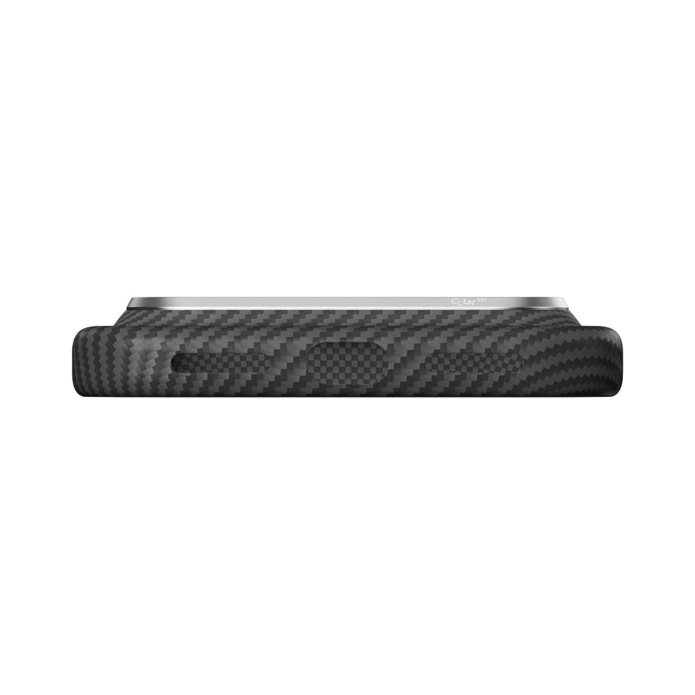 Apple iPhone 18 Pro Kılıf M-safe Şarj Özellikli 1500D Aramid Karbon Fiber Pitaka Ultra-Slim Classic Serisi Black-Grey Twill Kapak