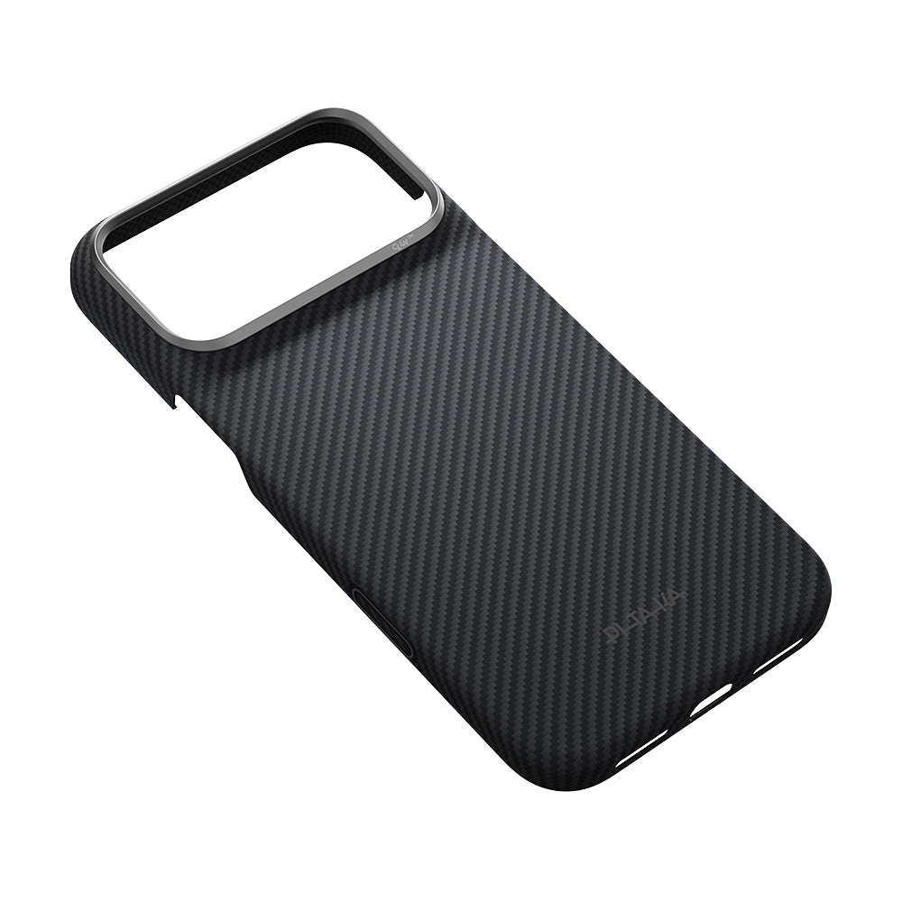 Apple iPhone 18 Pro Kılıf M-safe Şarj Özellikli 1500D Aramid Karbon Fiber Pitaka Ultra-Slim Classic Serisi Black-Grey Twill Kapak