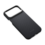 Apple iPhone 18 Pro Kılıf M-safe Şarj Özellikli 1500D Aramid Karbon Fiber Pitaka Ultra-Slim Classic Serisi Black-Grey Twill Kapak