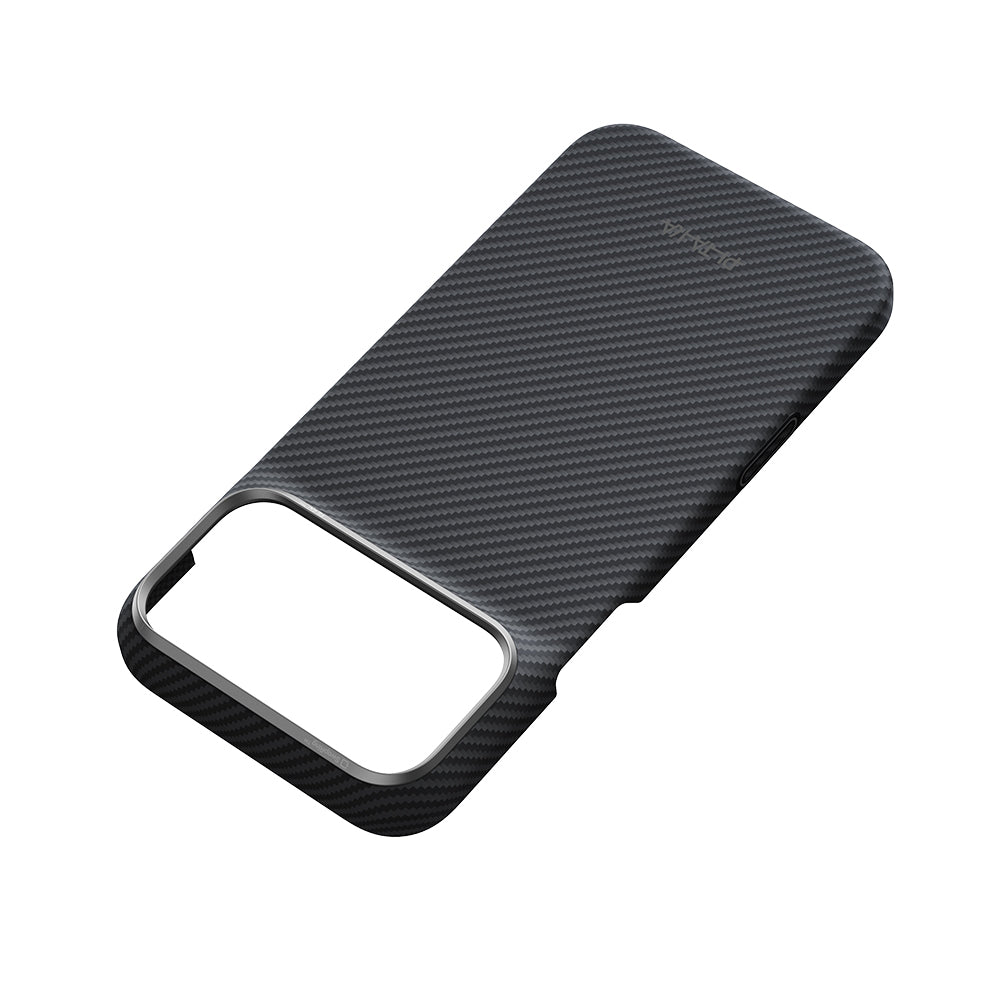 Apple iPhone 18 Pro Kılıf M-safe Şarj Özellikli 1500D Aramid Karbon Fiber Pitaka Ultra-Slim Classic Serisi Black-Grey Twill Kapak