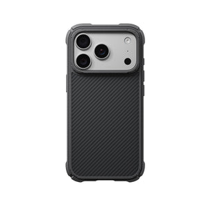 Apple iPhone 18 Pro Kılıf M-safe Şarj Özellikli 600D Aramid Fiber Pitaka Black-Grey Twill Serisi Cairn Kapak