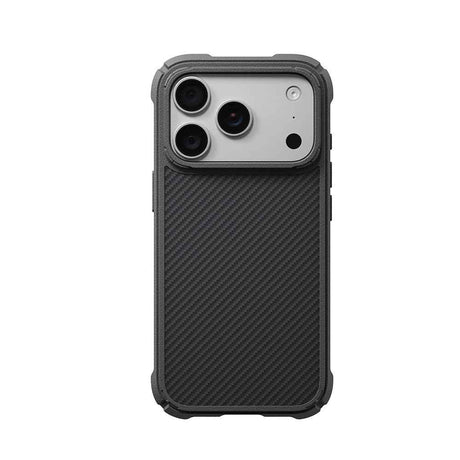 Apple iPhone 18 Pro Kılıf M-safe Şarj Özellikli 600D Aramid Fiber Pitaka Black-Grey Twill Serisi Cairn Kapak