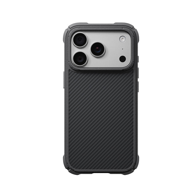 Apple iPhone 18 Pro Kılıf M-safe Şarj Özellikli 600D Aramid Fiber Pitaka Black-Grey Twill Serisi Cairn Kapak