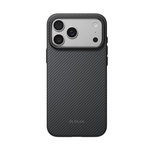 Apple iPhone 18 Pro Kılıf M-safe Şarj Özellikli Aramid Karbon Fiber Pitaka Military-Grade Classic Serisi New Logo Black-Grey Twill Kapak