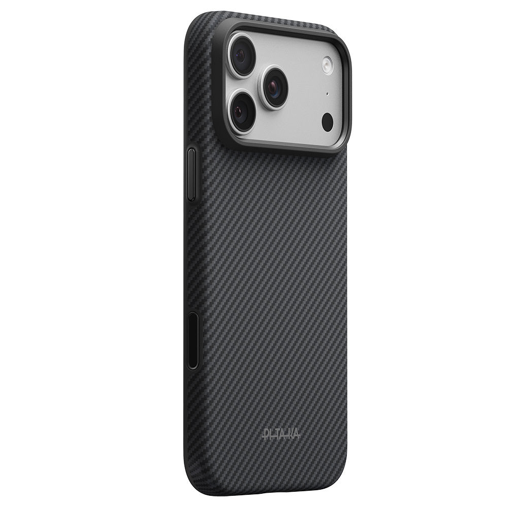 Apple iPhone 18 Pro Kılıf M-safe Şarj Özellikli Aramid Karbon Fiber Pitaka Military-Grade Classic Serisi New Logo Black-Grey Twill Kapak