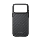 Apple iPhone 18 Pro Kılıf M-safe Şarj Özellikli Aramid Karbon Fiber Pitaka Military-Grade Classic Serisi New Logo Black-Grey Twill Kapak