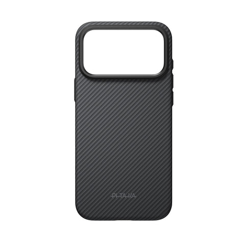 Apple iPhone 18 Pro Kılıf M-safe Şarj Özellikli Aramid Karbon Fiber Pitaka Military-Grade Classic Serisi New Logo Black-Grey Twill Kapak
