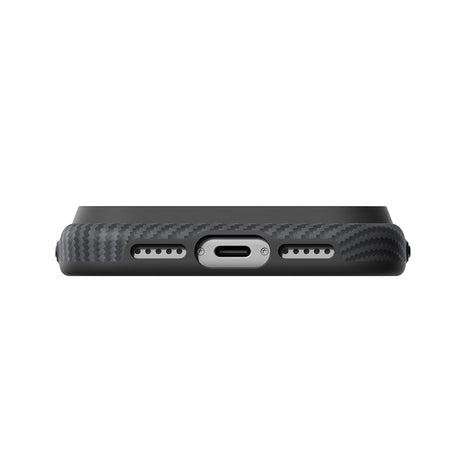 Apple iPhone 18 Pro Kılıf M-safe Şarj Özellikli Aramid Karbon Fiber Pitaka Military-Grade Classic Serisi New Logo Black-Grey Twill Kapak