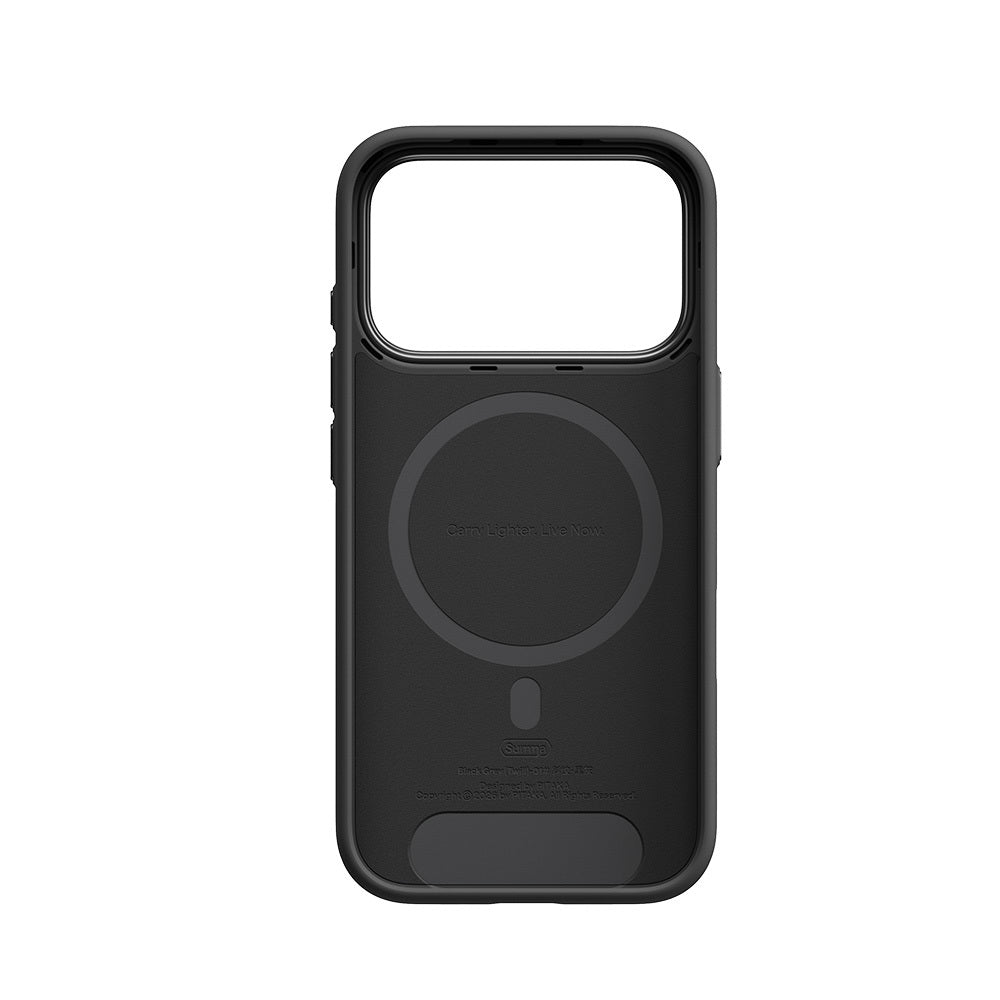 Apple iPhone 18 Pro Kılıf M-safe Şarj Özellikli Aramid Karbon Fiber Pitaka Military-Grade Classic Serisi New Logo Black-Grey Twill Kapak