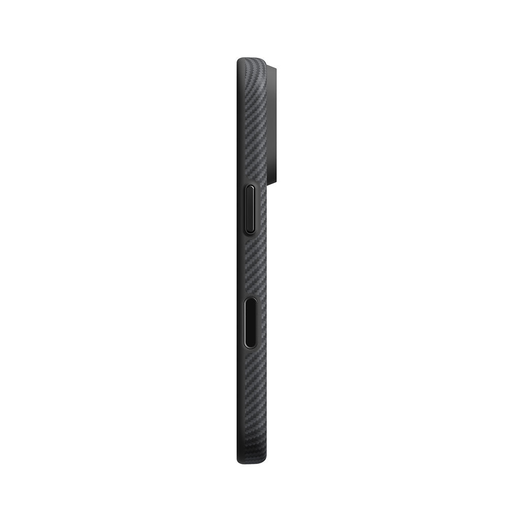 Apple iPhone 18 Pro Kılıf M-safe Şarj Özellikli Aramid Karbon Fiber Pitaka Military-Grade Classic Serisi New Logo Black-Grey Twill Kapak