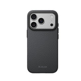 Apple iPhone 18 Pro Kılıf M-safe Şarj Özellikli Aramid Karbon Fiber Pitaka Military-Grade Classic Serisi New Logo Black-Grey Twill Kapak