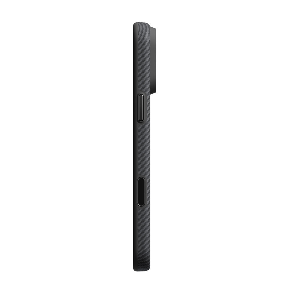 Apple iPhone 18 Pro Kılıf M-safe Şarj Özellikli Aramid Karbon Fiber Pitaka Military-Grade Classic Serisi New Logo Black-Grey Twill Kapak
