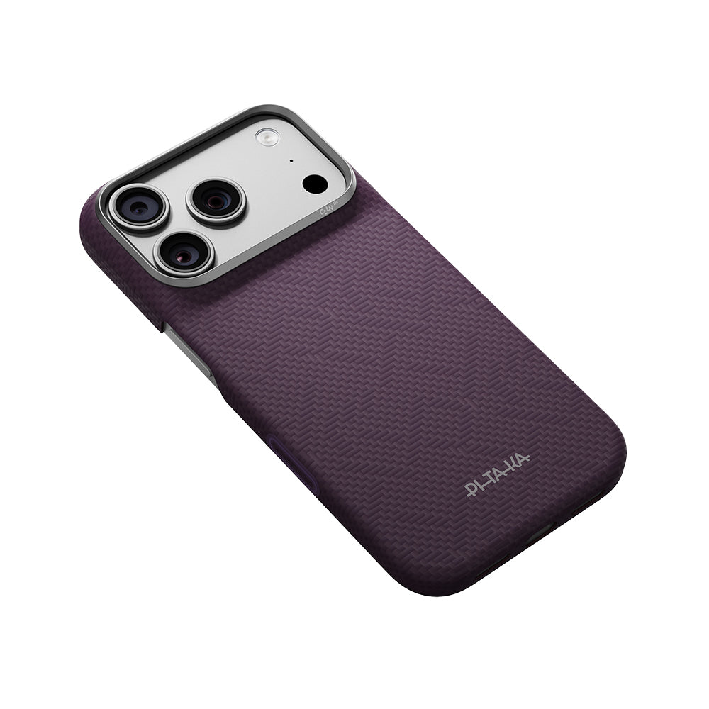 Apple iPhone 18 Pro Kılıf M-safe Şarj Özellikli Aramid Karbon Fiber Pitaka Weaving Serisi Kapak