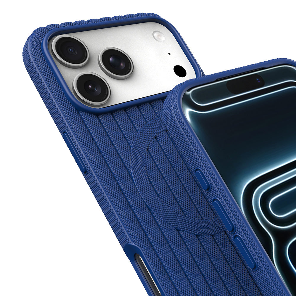 Apple iPhone 18 Pro Kılıf M-Safe Şarj Özellikli Çizgi Desenli Kumaş Dokulu Zore Paris Lorin Kapak