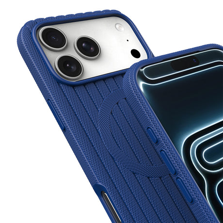 Apple iPhone 18 Pro Kılıf M-Safe Şarj Özellikli Çizgi Desenli Kumaş Dokulu Zore Paris Lorin Kapak