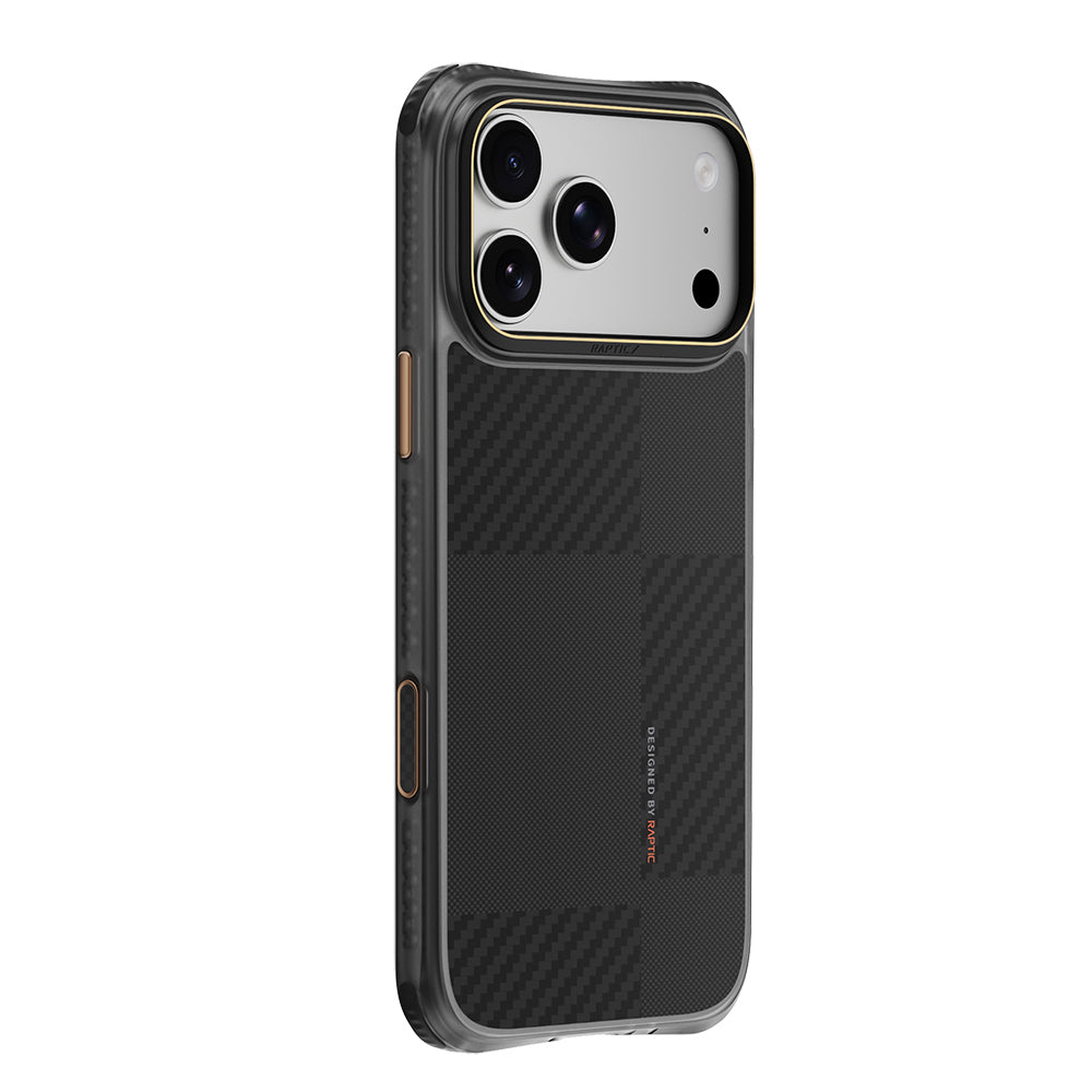 Apple iPhone 18 Pro Kılıf M-safe Şarj Özellikli Metal Kamera Çerçeveli Raptic Aramid Dual Karbon Fiber Mondrian Serisi Kapak