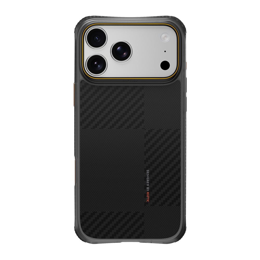 Apple iPhone 18 Pro Kılıf M-safe Şarj Özellikli Metal Kamera Çerçeveli Raptic Aramid Dual Karbon Fiber Mondrian Serisi Kapak