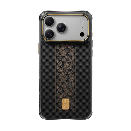 Apple iPhone 18 Pro Kılıf M-safe Şarj Özellikli Raptic Aramid Dual Rise Serisi 24 Ayar Altın Kaplamalı Karbon Kapak