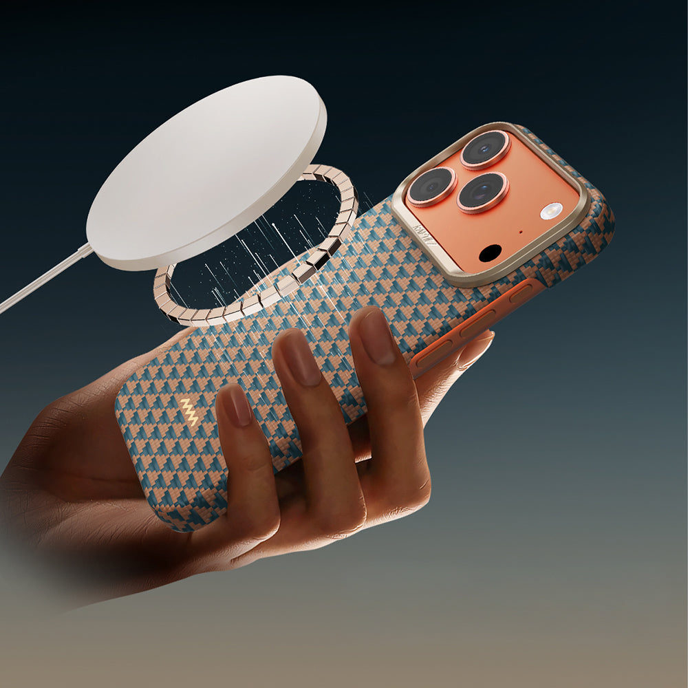Apple iPhone 18 Pro Kılıf M-safe Şarj Özellikli Raptic Aramid Skin Origin Serisi Karbon Kapak